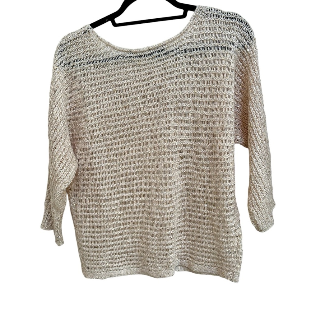 Ann Taylor Cream Sheer Knit Sweater w/ Gold Embellishments in Women’s Medium - Picture 2 of 8